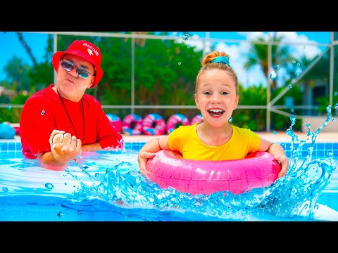 Komik havuz eğitmeni Nastya'ya güvenlik kurallarını öğretiyor