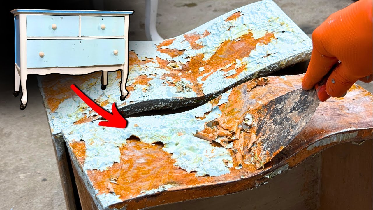 Removing GROSS PAINT from a Serpentine Dresser | Antique Furniture Restoration