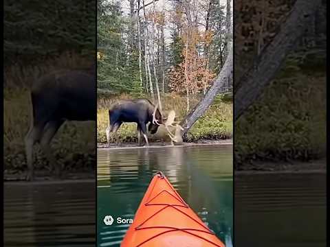 Moose vs. Deer clashing heads in unreal footage #viral #algonquin #moose #fyp #nature