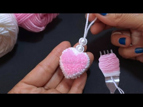 Super Easy Pom Pom Heart Making Idea with Fork | Amazing Valentine's Day Crafts | How to Make Heart
