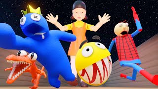 Pacman and Spider Baldi vs Squid Game and Rainbow Friends