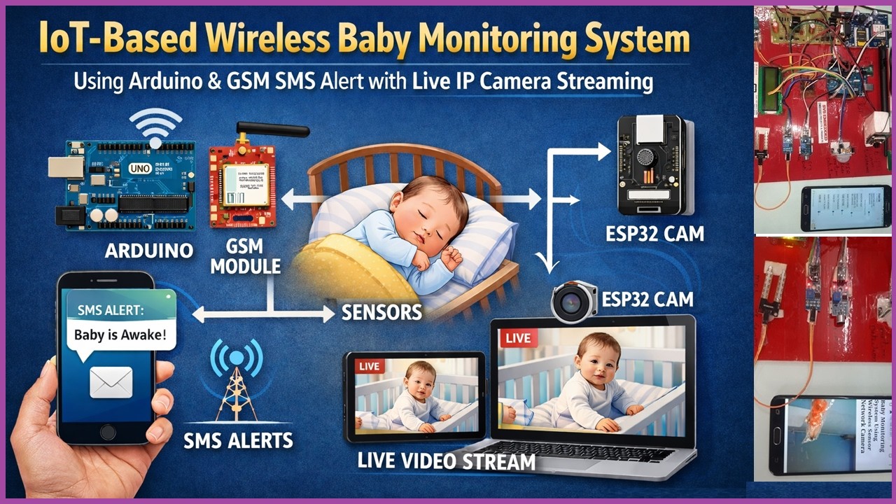 IoT-Based Wireless Baby Monitoring System Using Arduino & GSM📱SMS Alert | ESP32-CAM Live Streaming