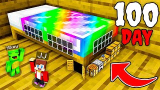 JJ and Mikey : Survive 100 Days inside RAINBOW Bed Battle in Minecraft - Maizen