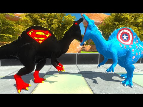 DARK SUPERMAN SPINO vs BEE SPINO vs CAPTAIN AMERICA SPINO DEATH RUN - Animal Revolt Battle Simulator
