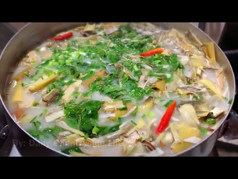 Banana flower with Piglet Soup Cambodian Food Cooking / daily countryside life