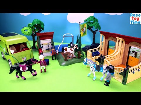 , title : 'Playmobil Horse Stable Barn and Washing Station Building Sets - Fun Toys Video For Kids'
