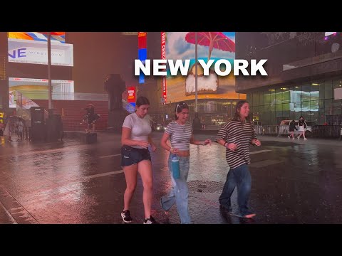 Heavy Rain Walk in Manhattan NYC Flash Floods - Rainstorm Lightning and Thunder Sounds For Sleeping