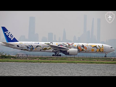 4K | ANA Pokemon Boeing 777-300ER Take Off from JFK Airport in New York