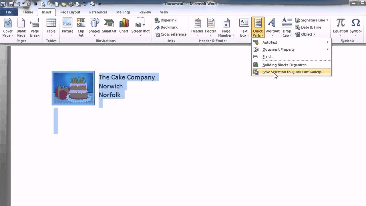 Word Quick Parts