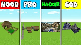 Epic Minecraft Battle: VILLAGE BUILD CHALLENGE - NOOB vs PRO vs HACKER vs GOD in Minecraft!