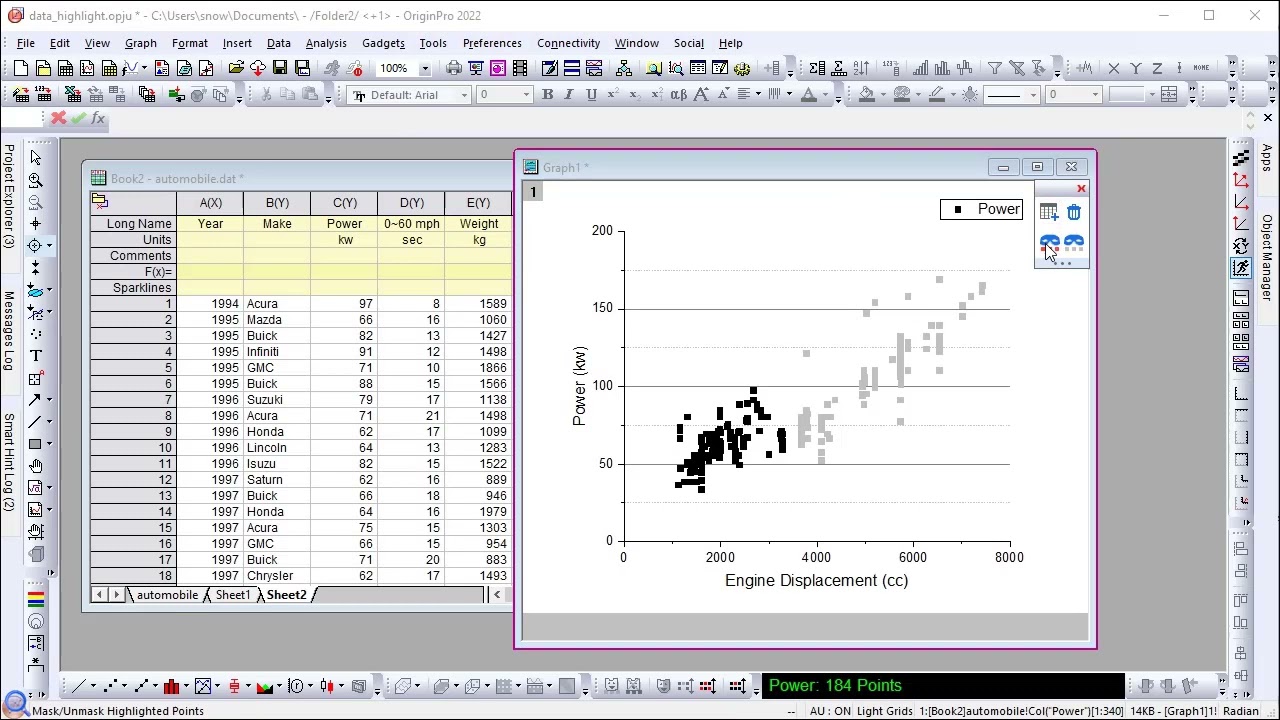 Toolbar buttons for Data Highlighter Tool