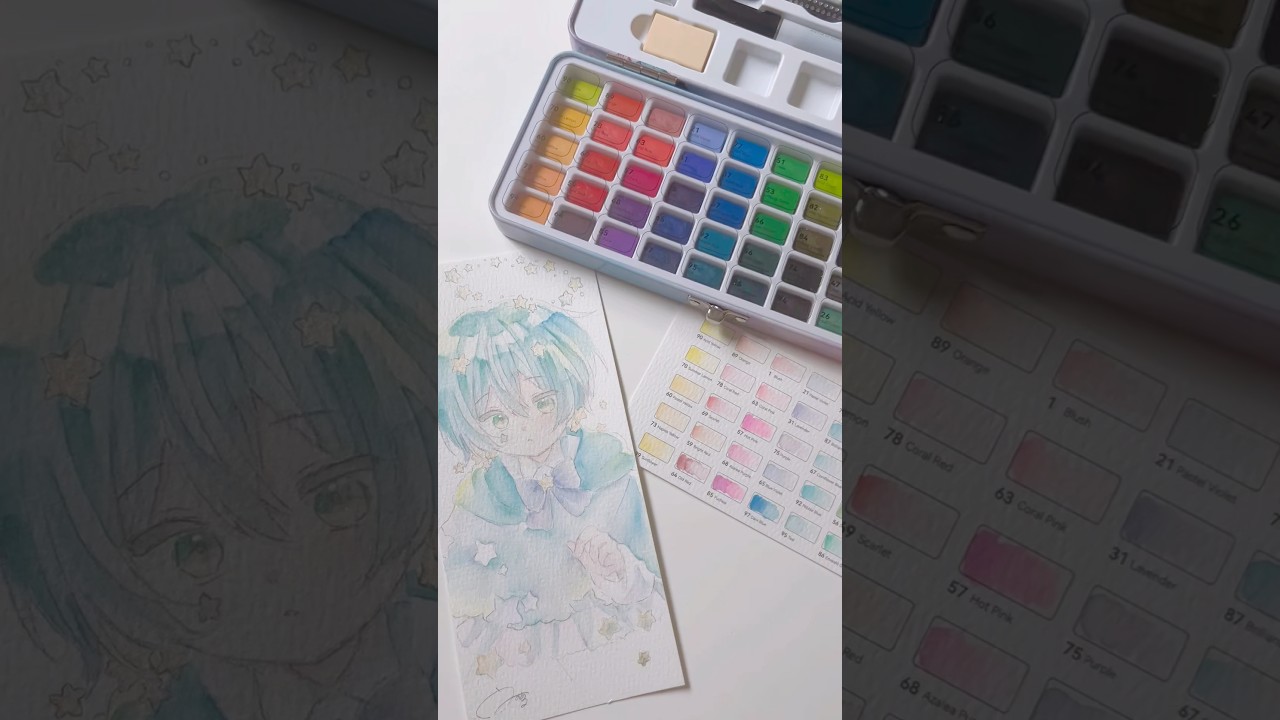 固形水彩でお絵描きしてみた🎨【Ohuhu 固形水彩 50色セット】#Ohuhu #固形水彩 #PR #イラスト #イラストメイキング #illustration #shorts