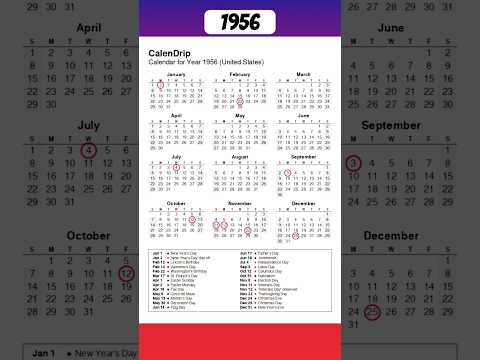 Calendar 1956 #monthsoftheyear #1956 #calendar