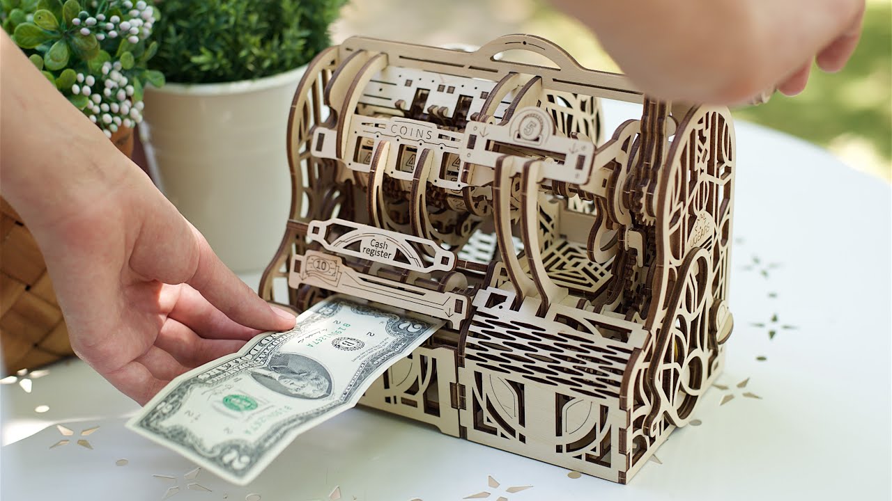Ugears 3D dřevěné mechanické puzzle Pokladna