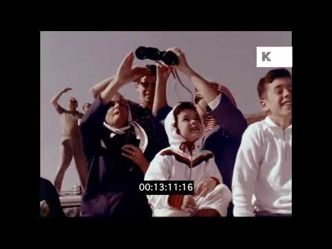 Excited Family Watch 1962 NASA Launch on Beach, USA, HD