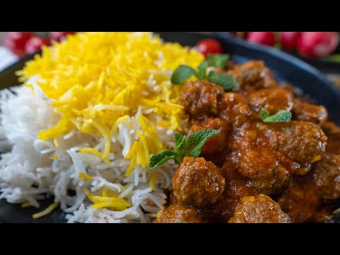 Hackfleischbällchen in Tomatensoße mit Reis | Kaleh Gonjeshki persian meatballs |  کله گنجشکی