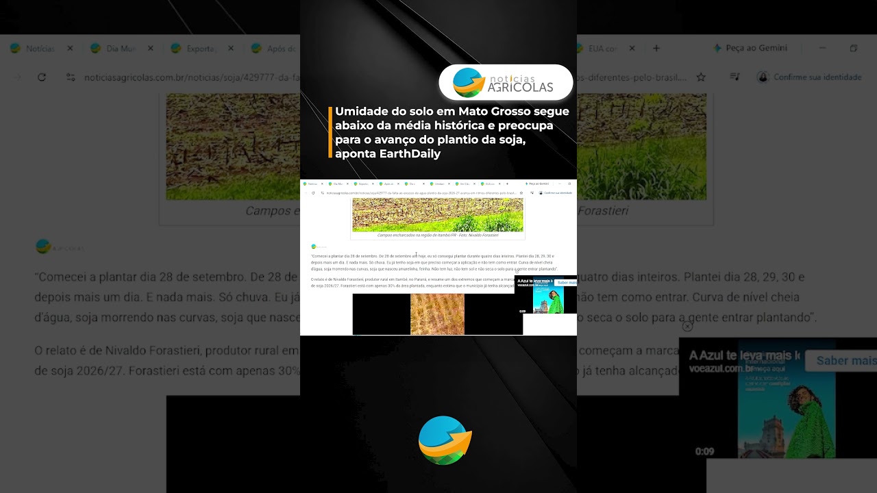Umidade do solo em MT segue abaixo da média histórica e preocupa para o avanço do plantio da soja