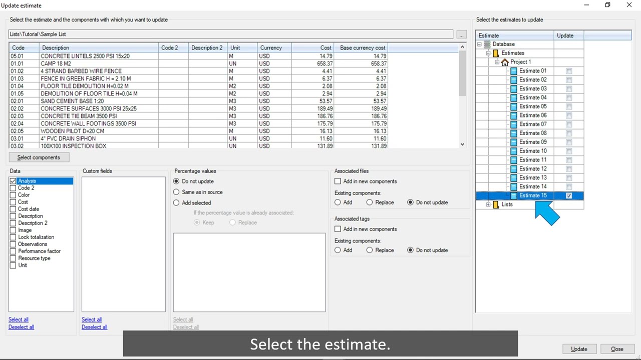 Tutorial: Automatic analysis assignment | Bitifico. Cost estimating software for AEC.