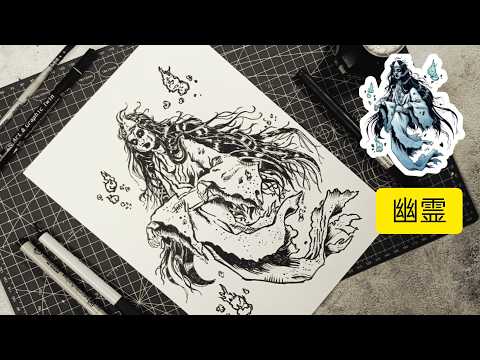 🔥 Terrifying Japanese Ghosts! Haka-no-hi, Ao-andō & Yūrei Speed Paint! Yokai Bestiary by Lance Red