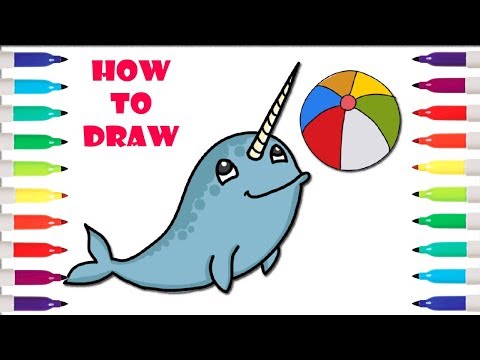 ✅How to Draw a Cartoon Narwhal Unicorn Whale Easy