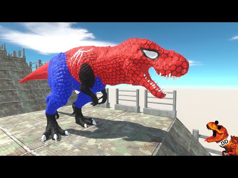 SPIDERMAN T REX vs SPINOSAURUS vs VENOM  T-REX DEATH RUN   Animal Revolt Battle Simulator