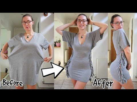 Oversized T-shirt to Fitted Dress DIY - No Sew & Super Easy!