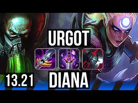URGOT vs DIANA (MID) | Rank 2 Urgot, 2.1M mastery, 1000+ games, Legendary | KR Challenger | 13.21