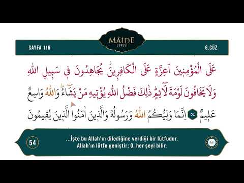 Diyanet Ok Takipli Hatim 6. Cüz - Kur'an-ı Kerim 116. Sayfa - Mâide Suresi 51-57. Ayetler
