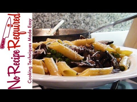 Penne with Mushrooms & Peas - NoRecipeRequired.com