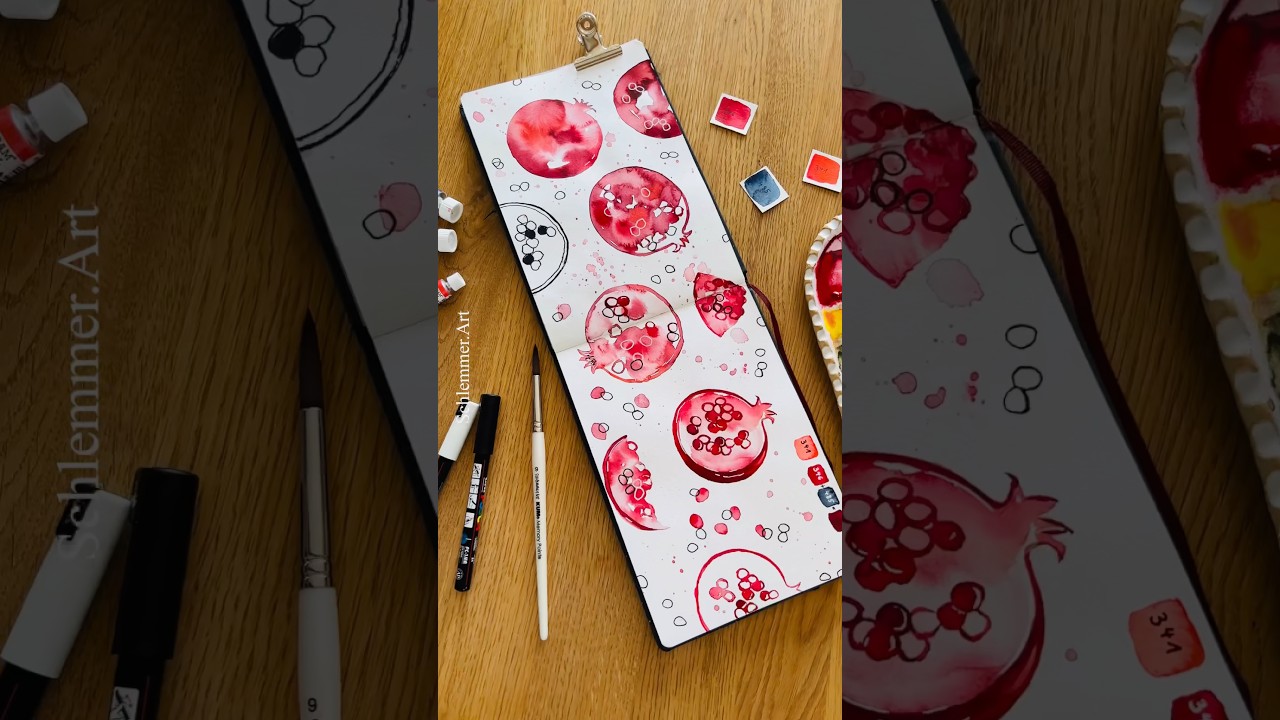 How to loosewatercolor pomegranate #watercolor #watercolorpainting #aquarelle