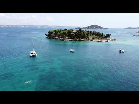 Ugljan Preko, from air with DJI Mavic air mini, Croatia, Jaz beach, Villa Dalmacija