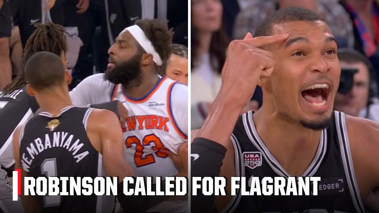 Mitchell Robinson's flagrant foul for sending Victor Wembanyama to the floor in Game 4 | NBA on ESPN