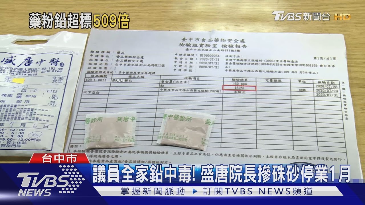 議長全家鉛中毒　自費藥粉重金屬超標509倍