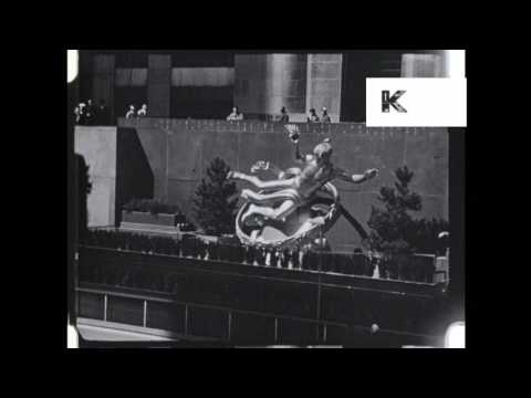 Late 1950s New York, Rockefeller Centre Ice Rink, HD