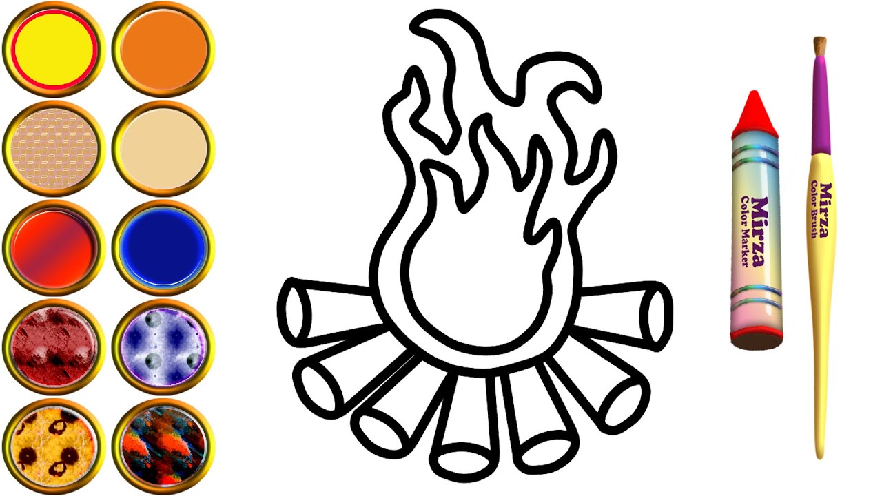 How to Draw Campfire Easy for Kids, Toddlers Coloring Pages Learn Colors for Preschoolers
