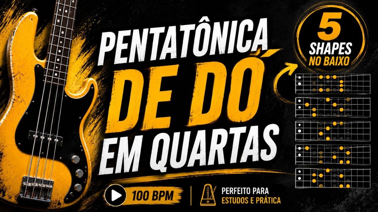 Pentatônica de Dó em Quartas — 5 Shapes no Baixo  100 BPM 🎸