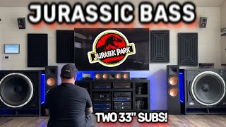 Jurassic T-Rex BASS 🔊 Crazy Home Theater System With 2 33 Subs Stomping the House Down😳