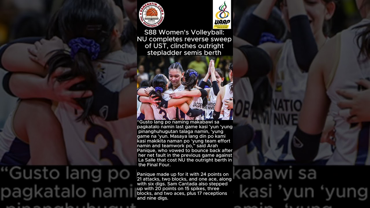 UAAP Women's Volleyball: NU recovers from 2-set deficit to nip UST and clinch second place at end of elims