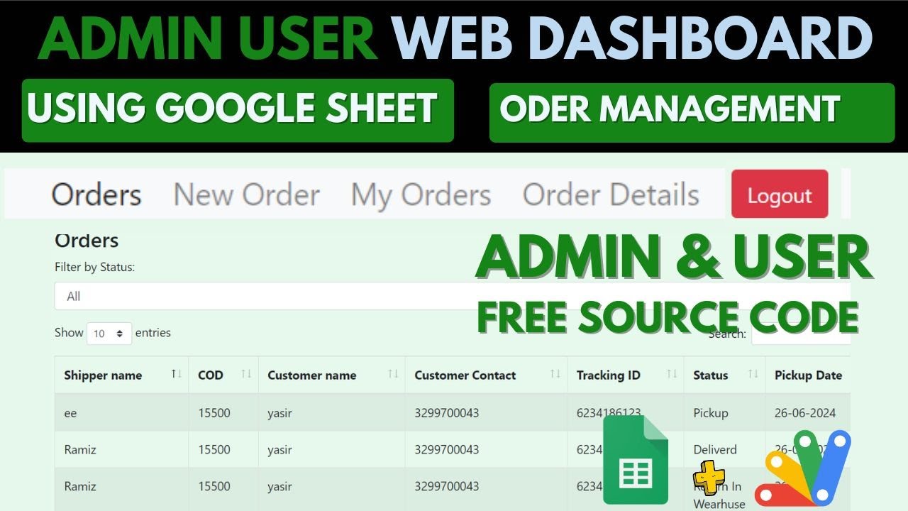 Google Sheet Dasboard Web App | Order Management Web App | B19