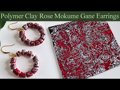 Skinner Blend Rose Mokume Gane - Polymer Clay Hoop Earrings