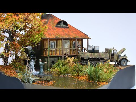 Autumn Water Mill Diorama  - 1/72 Model