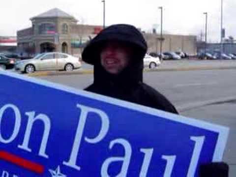 Ron Paul Penguin & Polar Bear Club sign wave in Arl Hts, IL