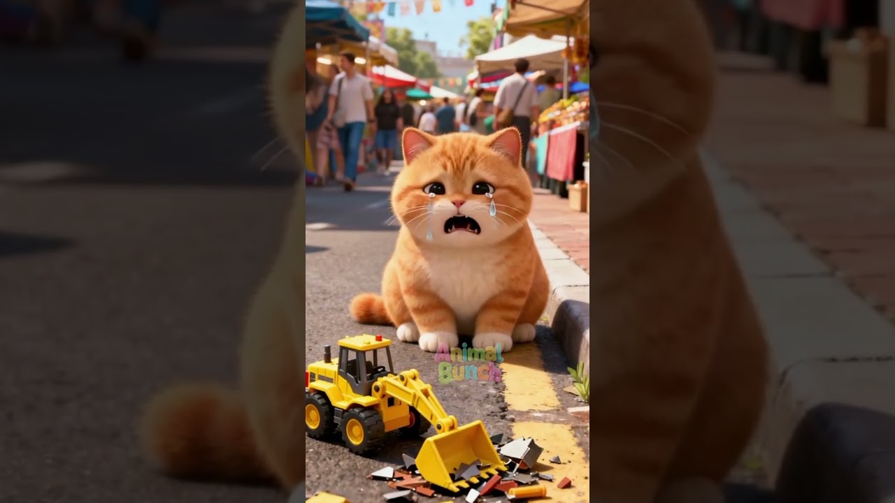 Oh No! 😱 Poor Cat BROKE the Excavator🚜💔#shorts #funny #animals #comedy#cat#cartoon #cute