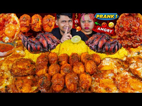 1ST PRANK ON MY WIFE 😳😜 | COOKING & EATING SPICY BOILED EGG CURRY,SUNNY SIDE UP EGGS & CHICKEN THIGH