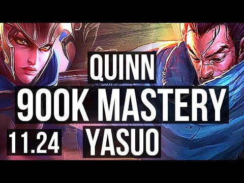 QUINN vs YASUO (TOP) | 7 solo kills, 300+ games, 900K mastery, Rank 14 Quinn | EUW Master | 11.24