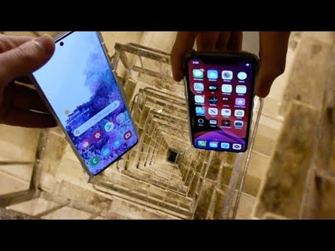 Dropping Samsung Galaxy S20  vs iPhone 11 pro Down spiral Staircase - Will it Survive