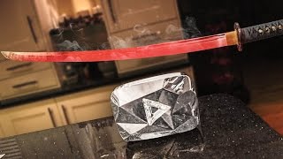 EXPERIMENT Glowing 1000 degree KATANA VS 10 MILLION SUBSCRIBER PLAQUE