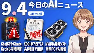 【#AIニュース】ChatGPT・Claude・Grokが同時にダウン！KDDI傘下ELYZAがAIアプリ特許で批判殺到、謝罪 | 2026.09.04 | No.180