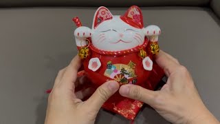 Chinese New Year decor | Fortune Cat Lucky Cat Ceramic Coin Box | Japanese Red Good Luck Feng Shui 