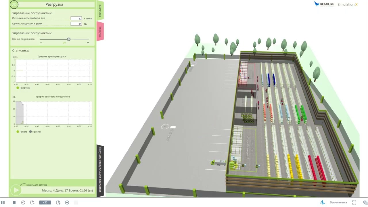Warehouse simulation in Anylogic (English version)